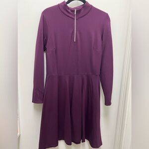 T TAHARI purple deep dive half silver zip long sleeves dress. Size 10